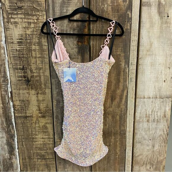NWT Majorelle Trish Sequin Mini Dress Iridescent pink heart straps Revolve XS - Picture 10 of 15